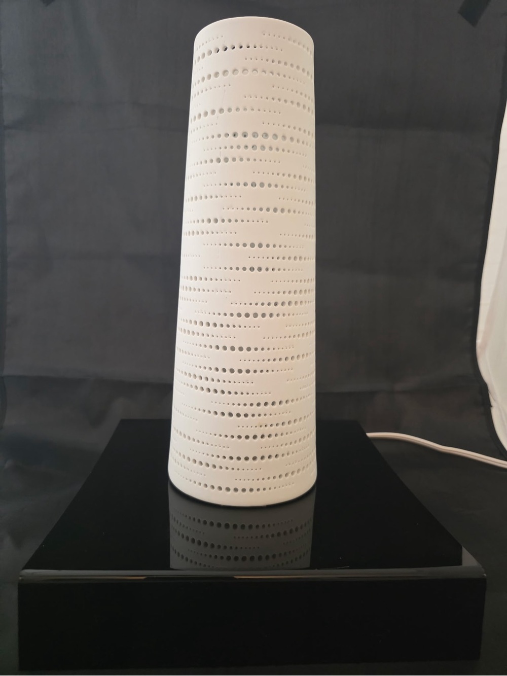 White Perforated Ceramic Tower Lamp